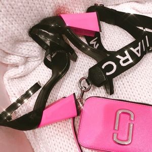 Nasty Gal Black Patent Heels with Hot Pink Block Heel